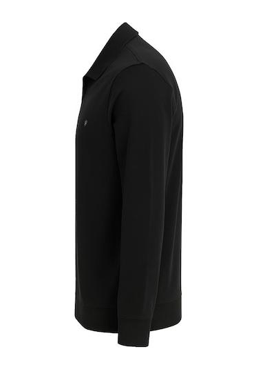 Gewer Erkek Slim Fit Uzun Kol Polo Yaka Sweatshırt-7428 Siyah