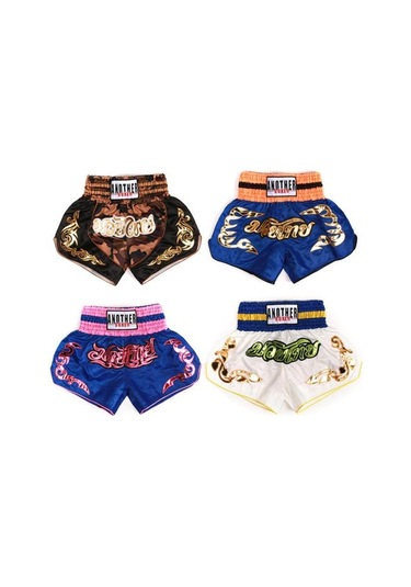 Kraliyet Mavisi Muay Thai Boks Şort Çocuklar Yetişkin Kadın Erkek Eğitim Mücadele Kickboks Sandıklar Geniş Elastik Kemer Nakış Desen Boks Şort Mavi