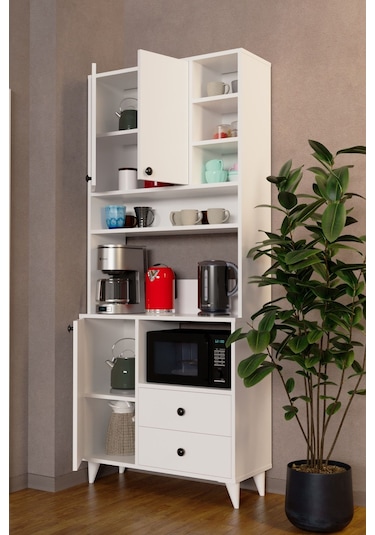 Atlas Kahve Köşesi Çok Amaçlı Dolap Beyaz Beyaz