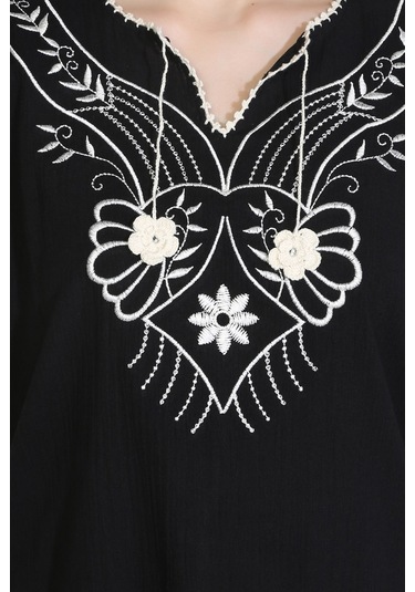 Kısa Kol Şile Bezi Naz Bluz Siyah Syh Siyah