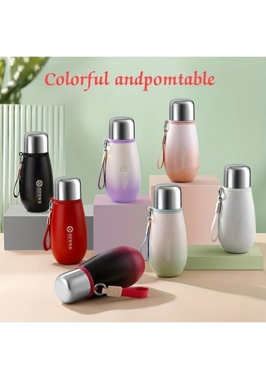 Trendooze Sunshine022 Bej Mor 320ml Paslanmaz Çelik Vakum Termos, Mini Seyahat Bardağı Bej - Mor