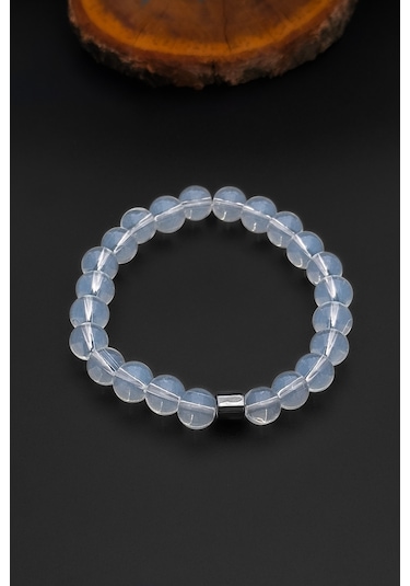 Opal Ay Taşı Bileklik Erkek Kadın Doğal Taş Bileklik 8 Mm Bt036 Beyaz