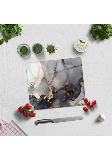 Decorita Cam Kesme Tahtası | Stark Mermer Görünümlü | 29cm x 34cm