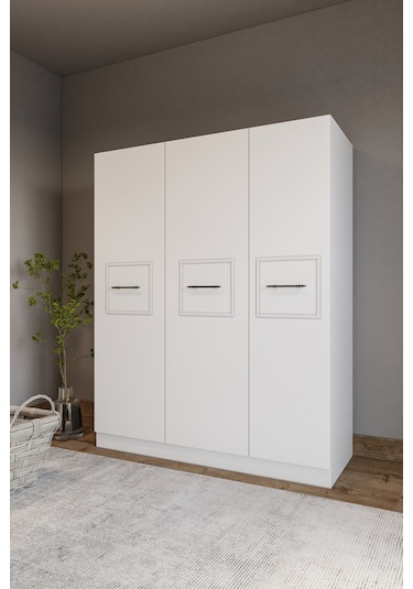 Merlin Mobilya Zarif 3 Kapaklı 8 Bölmeli Beyaz Dolap