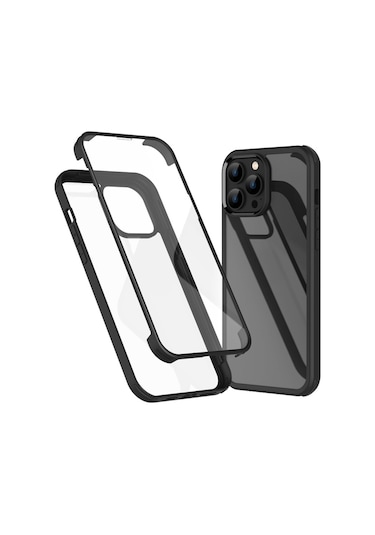 Noktaks - İphone 13 Mini Uyumlu - Kılıf Kendinden Ekran Koruyuculu 360 Ön Arka Ful Koruma Kapak - Siyah Siyah