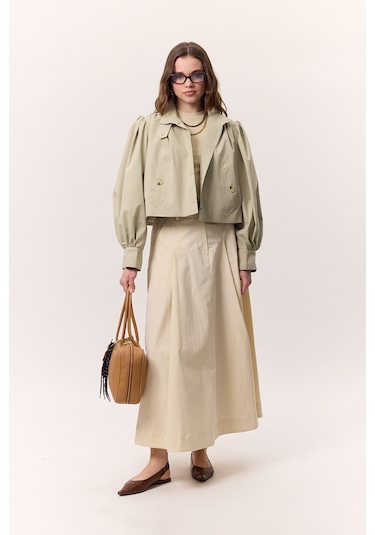 Cep Detaylı Geniş Etek Tereyağı Tereyağı Krem