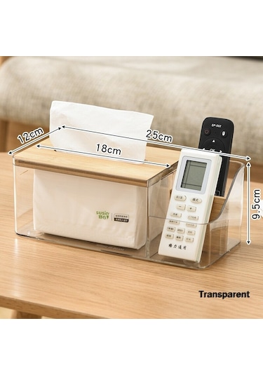 Şeffaf-çok Fonksiyonlu Uzaktan Kumanda Doku Saklama Kutusu Ev Oturma Odası Yemek Odası Masaüstü Dekorasyon Ahşap Kapak Doku Kutusu