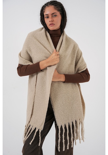 Kadın Yumuşak Dokulu Kalın Şal Atkı 15951 - A.bej Bej