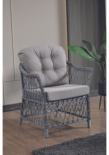 Icon Rattan Bahçe Balkon Oturma Takımı 2+1+1+camlı Masa Gri Gri
