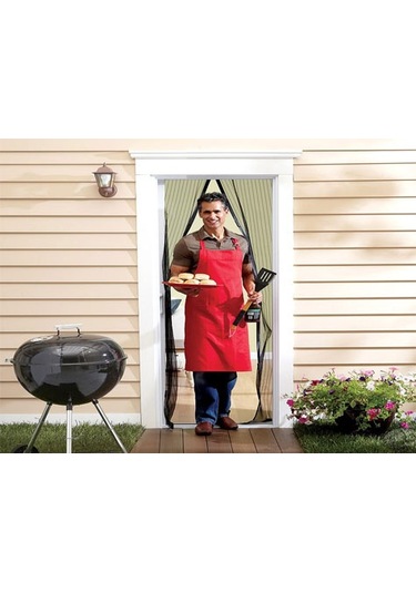 Büro Ev Ofis Yazlık İçin 90x210cm Siyah Mıknatıslı Sistem Kapı Tülü Sinekliği