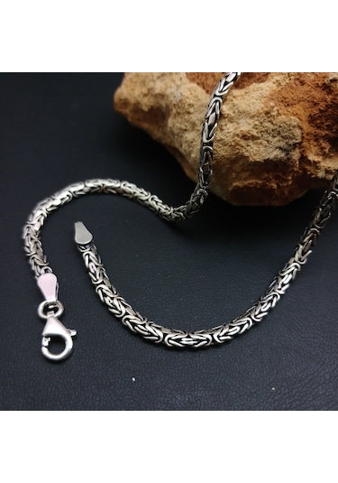 925 Ayar Gümüş Yassı Balık Sırtı Kral Zincir Kolye 4 Mm