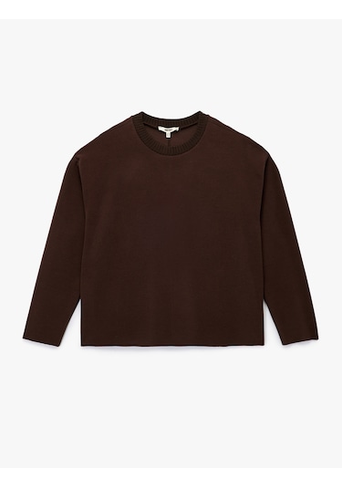 Koton Uzun Kollu Bisiklet Yaka Basic Sweatshirt Kahverengi 6wak10092ek Kahve