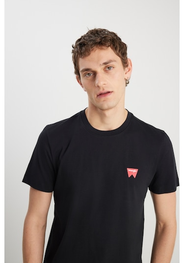 %100 Pamuk Regular Fit Normal Kesim Minimal Logo Siyah Tişört Black