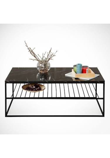 Etna Siyah Mermer Orta Sehpa Metal & Orta Masa Royal /Metal Ayak