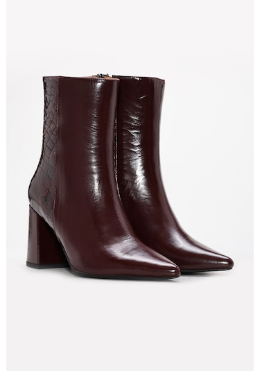 Hakiki Deri Kadın Kalın Topuklu Bot 215dza3211 Bordo