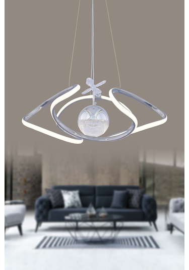 Papatya Ledli 1 Toplu 3 Renk Salon Oturma Yatak Mutfak Odası Avizesi Krom