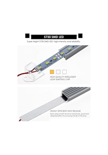 Geeksen 12v Dc 5630 Led Işık Şeridi 20cm - Tam Alüminyum Gövde + Pc Kapak, 15 Led, Beyaz Işık, 1 Adet