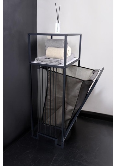 Digithome Metal Kirli Sepetli 2 Raflı Çok Amaçlı Banyo Düzenleyici Raf Organizer Siyah-beyaz Mrs-010 C1-1-369 Beyaz - Siyah