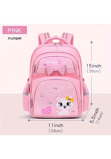 Honeybeeshop Sevimli Çizgi Film Kedi Desenli Pembe Küçük İlkokul Çantası 1-6 Sınıflar İçin Kız Ve Çocuk Ultra Hafif Büyük Kapasiteli Pembe