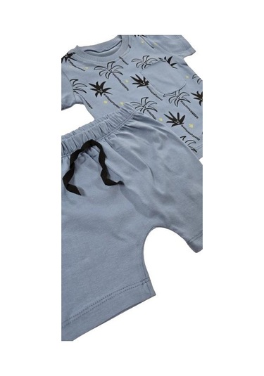 Palmiye Desenli Erkek Bebek Şortlu Takım mavi