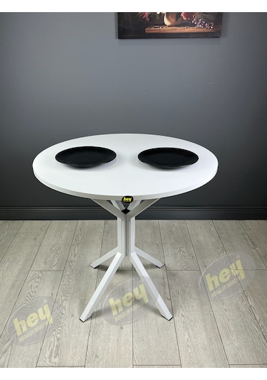 Aras 4 Kişilik Yuvarlak Mutfak Yemek Masası Takımı 4+1 Beyaz Deri 80 Cm Beyaz