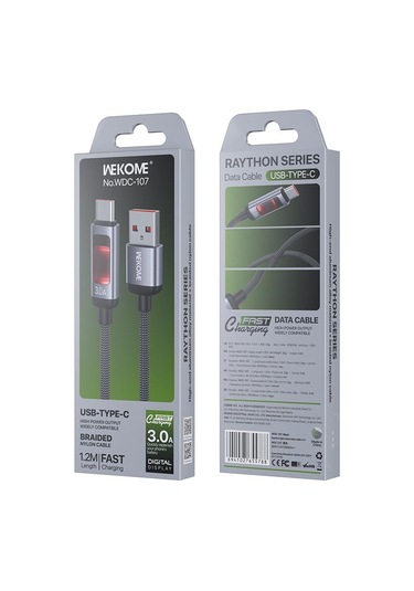 Wk Wdc-107 3a Akıllı Dijital Ekran Usb Tip-c Hızlı Şarj Veri Kablosu, Uzunluk: 1.2m Siyah