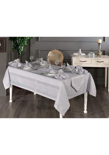 Corvver 26 Parça Dertsiz Masa Örtüsü Takımı Gri Gri