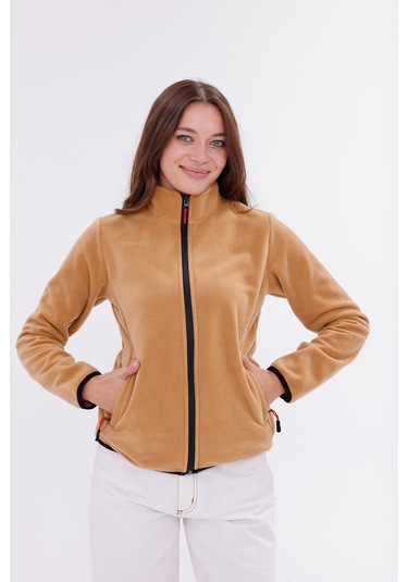 Monox Kadın Slim Fit Tam Fermuarlı Polar Ceket Kahve