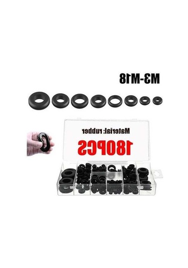 Pazly 180 Adet Siyah O Ring Kauçuk Yıkama Contaları Kauçuk Grommet Çeşitleri Kiti Electrica Gasket O-ring Contalar Alet Takımı