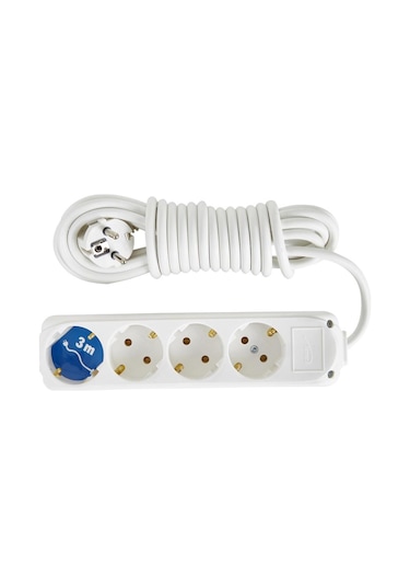 Almera 4'lü Topraklı Grup Priz 3 Metre Beyaz