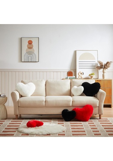 Singree Kırmızı Kalp Yastığı Ultra Yumuşak Tavşan Kürkü 30x25cm Decoratif Koltuk Yastığı Sevgililere Hediye Oturma Odası Dekoru Kırmızı