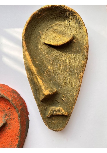 Özel Tasarım El Yapımı Heykel Soyut Yarım Yüz Maske 3'lü Set, Duvar Dekor, Ev-ofis Dekor