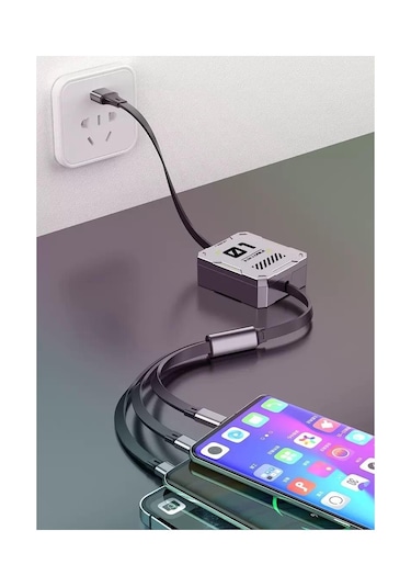 100w Fulltech Makaralı 3 İn 1 Hızlı Şarj -aluminyum Gövde Lightining , Micro , Typ-c Şarj Kablosu 0