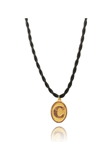 14 Ayar C Harf Siyah İpli Kolye