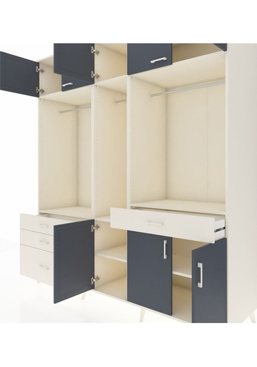 Kronos Dolap 8 Raflı 4 Çekmeceli 3 Askılı 220x59x243 Aytaşı-antrasit/aytaşı Antrasıt/aytası