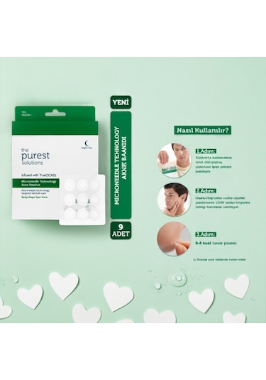 The Purest Solutions Microneedle Teknolojili Akne Bant, Akne Karşıtı Yama, Mikroiğneli Bant, 9'lu