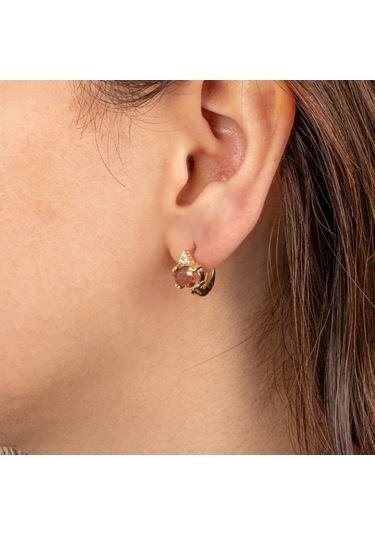 Altın Küpe - 14 Ayar Altın Oval Zultanit Taşlı Tektaş Küpe Sarı