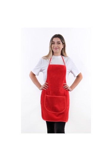 Wellsoft İkili Paket Cepli Mutfak Önlüğü Sıvı Geçirmez Su Geçirmez Mutfak Önlüğü Kırmızı