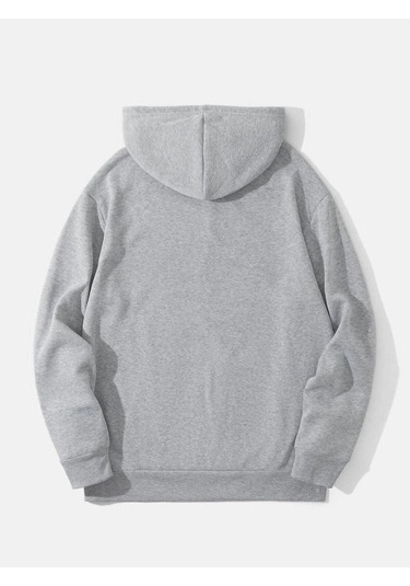 Heykel El Sweatshirt - Gri Baskılı Oversize Kapüşonlu Gri