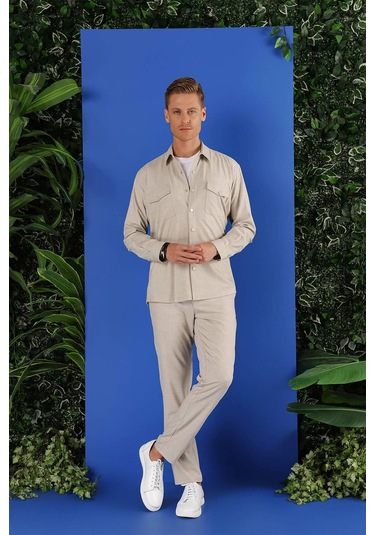 Efor G 1552 Slim Fit Bej Klasik Gömlek Bej
