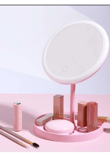 Zmc Bilişim Dokunmatik Led Işıklı Usb Li Yuvarlak Masa Üstü Makyaj Aynası Makyaj Aynası Ledli Çok Renkli