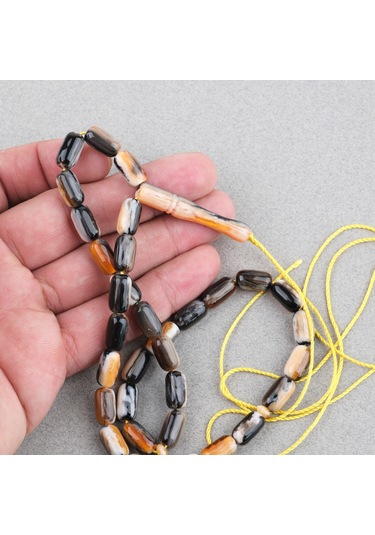 Galalit Arpa Kesim 7x12mm Tesbih -püskülsüz Kahverengi - Siyah