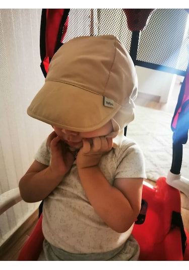 Yorni Flap,ense Korumalı Lastikli Ayarlı Bebek Çocuk Güneş Şapka Bej