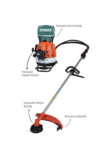RTRMAX RTM9640 Benzinli Sırt Tipi Tırpan 63Cc 3.0Hp (Tırpan Bıçağı,Misina Başlığı,Tırpan Testeresi Hediye)