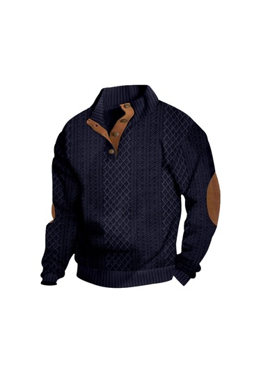 Erkek Sonbahar Dik Yaka Uzun Kollu Günlük Açık Hava Spor Gömleği Lacivert