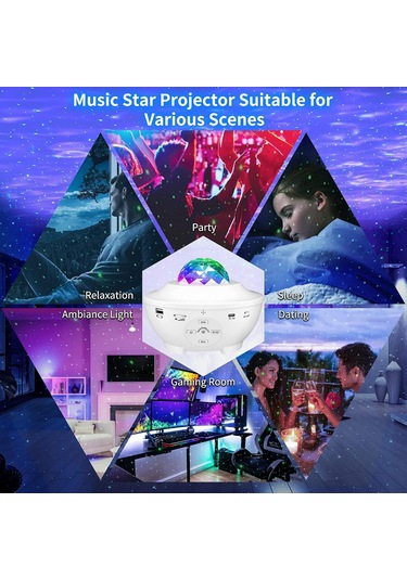 Bukrem Store Galaxy Uyumlu Star Projektör Hoparlör Rgb Lazer & Nebula Işık + Bluetooth 5.0 + Usb / Timer / Uzaktan Kumanda