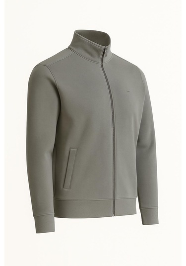Troy Slim Fit Erkek Tam Fermuarlı Ceket - 7441 Gri