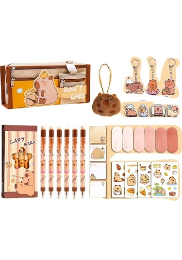 Relaxed İlkokul Öğrencileri Hatıra Hediye Kutusu Öğrenme Kırtasiye Hediye Paketi Kapibara Kırtasiye Seti-sarı