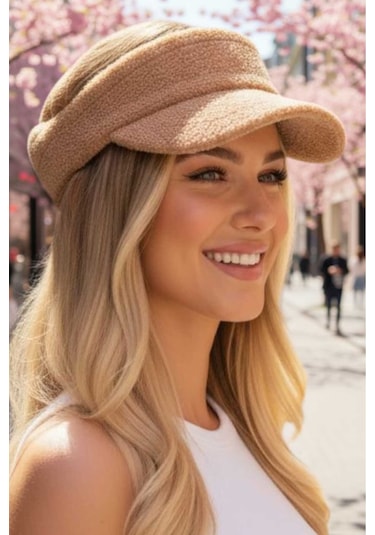 Tezzgelsin Kadın Tüylü Soft Vizör Şapka Camel