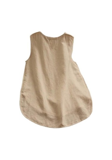 Novahub Kadın Günlük Yelek Yuvarlak Yaka Kolsuz Düz Renk Bol Kesim Atletler Yaz Düzensiz Etek Ucu Kazak Üstler Haki - 3xl Haki